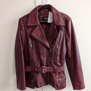 Burgundy 100% leather Moto Jacket